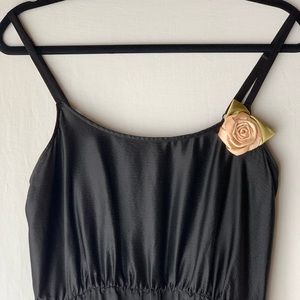 Anthropologie Eloise black silk slip with flower and bead detail. Like new
